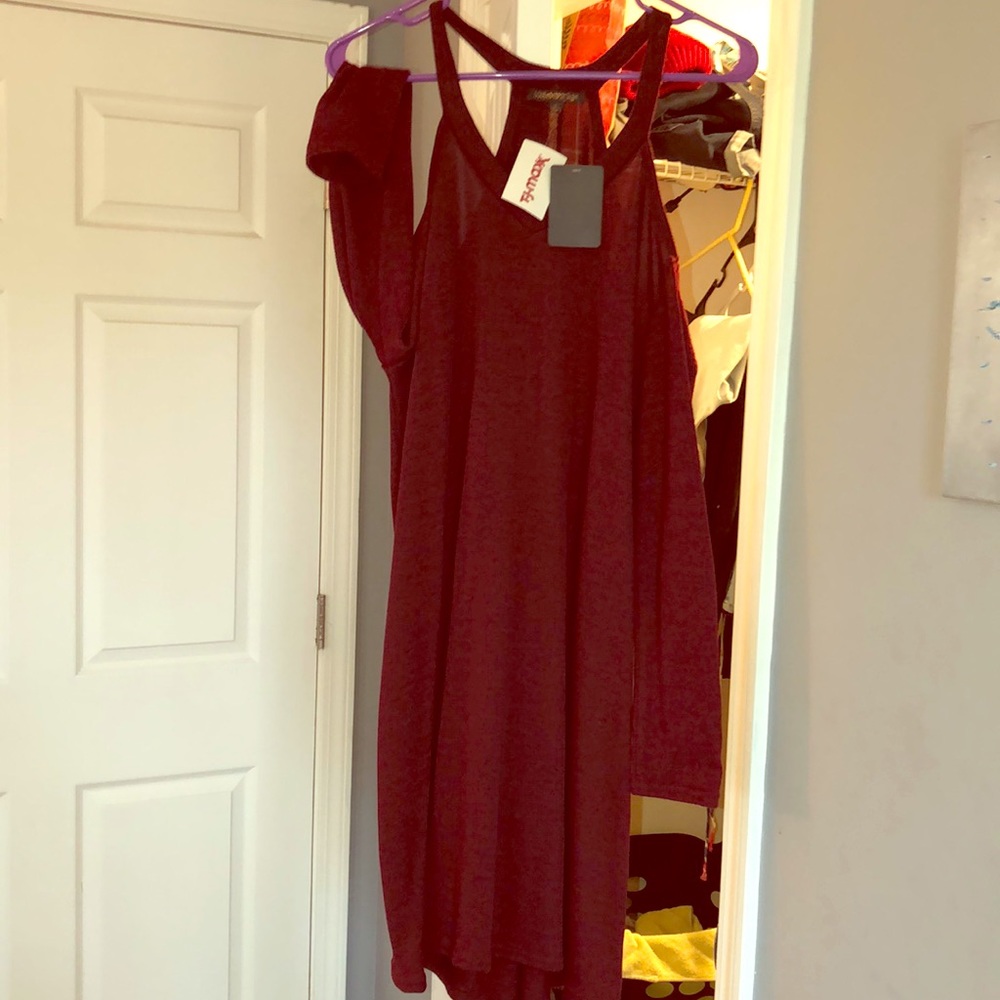 Maroon off the shoulder dress with long sleeves